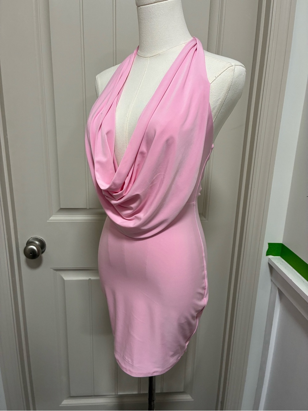 Sleek Pink Halter Cowl Mini Dress